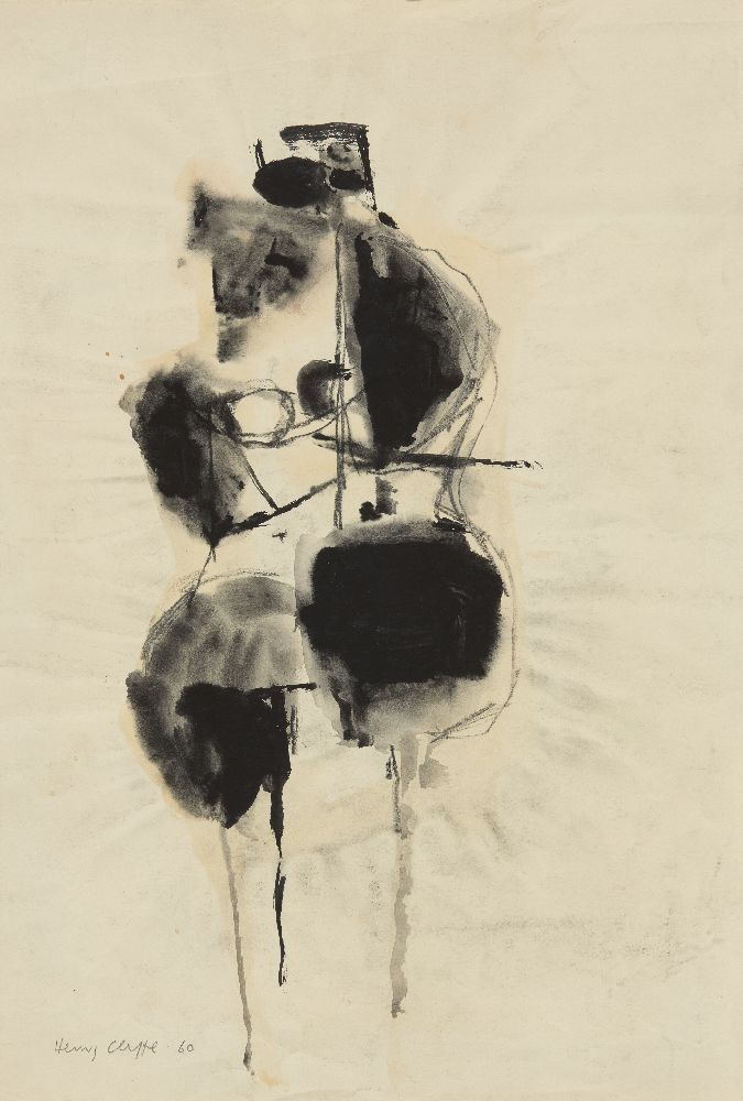 Henry Cliffe, British 1919-1983- Abstract figure; mixed technique pen, ink, wash and charcoal,
