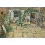 Alfred Heyworth, British 1926-1976- View of a courtyard; oil on board, signed, 121.5x182.5cm (