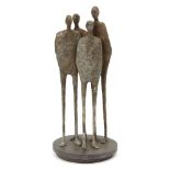 Rowan Gillespie, Irish b.1953- Untitled, group of standing figures; bronze, on circular slate