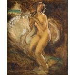 Wilfred Gabriel de Glehn RP RA, British 1870-1951- Leda and the Swan; oil on panel, 21.5 x 17.5cm (