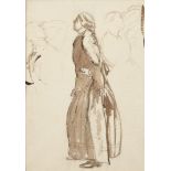 Percy Francis Gethin, Irish 1874-1916- Studies of a standing draped female figure; brush and brown