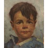 Aloysius O'Kelly, Irish 1853-1936- Portrait of a boy head and shoulders; oil on canvas laid down