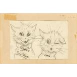 Louis William Wain, British 1860-1939- A pair of cats; pencil, signed, 9.8x14.8cm: together with two