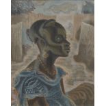 Leon Underwood, British 1890-1975- African woman, c.1940s; oil on canvas, bears remains of label