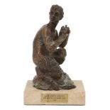 Karen Jonzen RBA ARBS, British 1914-1998- Pan; bronze with brown patina held on a marble base, bears