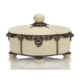 A silver and ivory box and cover with amethyst cabochons c.1915, stamped maker's mark, possibly