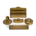Tiffany Studios, a Gilt-Bronze ‘Zodiac’ pattern Desk set Early 20th Century, three stamped Tiffany