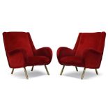 Italian, a pair of 'Senior' style lounge chairs, in the manner of Marco Zanuso c.1950 Upholstered in