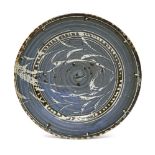 Rupert Spira (1960-), a stoneware plate c.1985, impressed seal to side A stoneware resist
