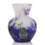 Daum, a miniature vase enamelled with violets c.1910, signed in relief Daum Nancy with Cross of