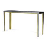 Attributed to Renato Xevi, a chromed and brass console table The rectangular top inset with smokey