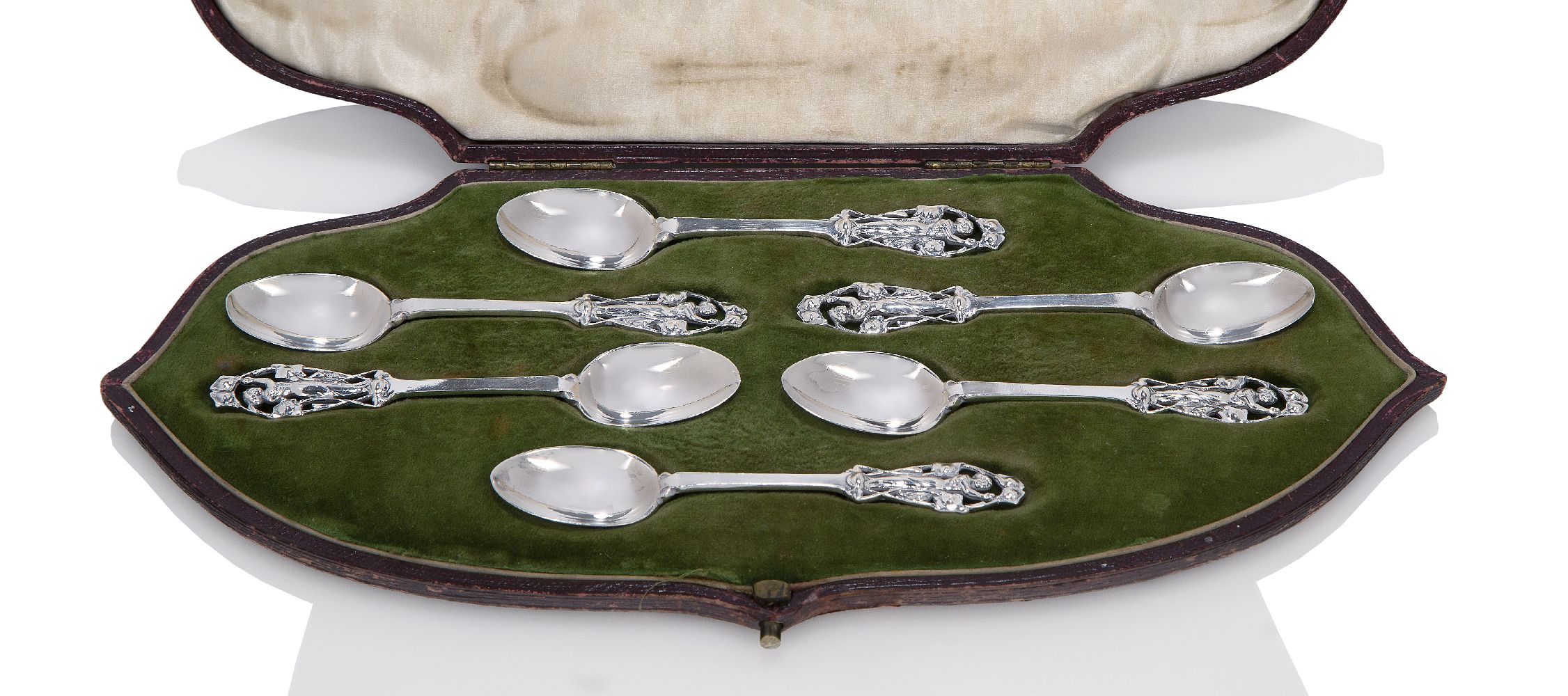 William Comyns & Sons, a set of six Art Nouveau silver spoons in original shaped and fitted case - Image 2 of 2