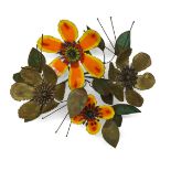 Curtis Jeré, a floral wall sculpture Signed and dated 1969 in pen With enameled flowers and heat