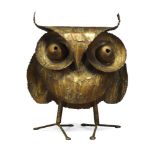 Curtis Jeré, a brass owl sculpture Signed and dated 1968 in pen With bent brass sheet