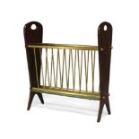 Italian, a stained beech, brass and glass magazine rack c.1950 With shaped mahogany end supports,