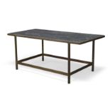 A marble and brass coffee table c.1970 The rectangular grey and white veined marble top on brass