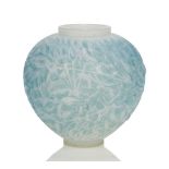 René Lalique (1860-1945), an opalescent cased glass vase with blue staining 'Gui', Marcilhac No.948,
