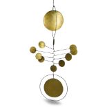 American, a hanging brass mobile Signed 'Kelly' and dated '1980' in pen With twelve suspended