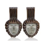 René Lalique (1860-1945), a pair of 'Cluny' patinated bronze and polished glass Handles Unsigned,
