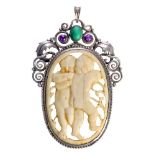 A German Jugendstil silver and ivory pendant c.1920, marked on the bail ‘900’ and with indistinct