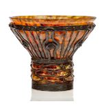 Daum and Louis Majorelle (1859-1926), an Art Deco cased glass vase blown into a metal armature c.