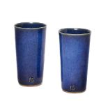 Rupert Spira (1960-), two beakers c. 1990, applied seal to each beaker A near pair of vivid blue
