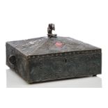 A cold-painted bronze card box, possibly American First quarter 20th Century Bronze box cast with