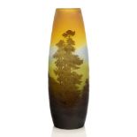 Gallé, a large cameo glass double overlay Alpine Landscape vase c.1910, signed in relief Gallé Of
