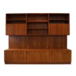 Reno Wahl Iversen, a teak free standing wall unit c.1960 The superstructure with two fall front