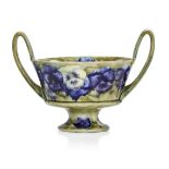 William Moorcroft (1872-1945), a Pansy pattern twin-handled bowl c.1915, signed in green W Moorcroft