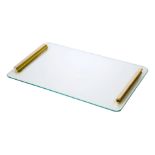 Glass tray (possibly Italian) c.1950, unsigned A large glass tray with long curved brass handles