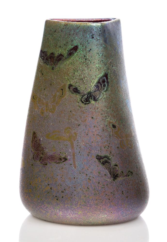 Clement Massier (1845-1917), an Art Nouveau lustre vase with butterflies c.1900, signed Clement