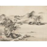 ZHANG XUEZENG (Attributed to, 1610-1696), ink on paper, two scholars in a landscape, signed lower