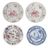 Four Chinese export porcelain plates, 18th century, one painted in underglaze blue, one in the imari