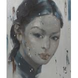 PHOUNG QUOC TRI (Vietnamese, b. 1976), oil on canvas, portrait of a lady, 109cm x 90cm Provenance: