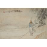 19th century Chinese School, ink and colour on paper, immortal in a landscape, with one red seal and