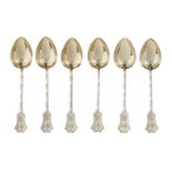 A set of six Chinese silver coffee spoons, Zee Sung, decorated with simulated bamboo stems, 10.5cm