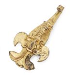 A Chinese gilt-bronze belt hook, Eastern Zhou, finely cast to the broad end with a cicada flanked by