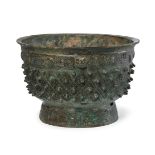 A rare Chinese archaic bronze ritual food vessel, Yu, late Shang dynasty, the deep bowl cast with