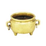 A Chinese polished bronze censer, 18th/19th century, with two rectangular handles with rings