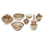 A collection of six pieces of Japanese Satsuma ware, late 19th century, to include a lidded jar by