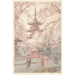 Hiroshi Yoshida, Japanese 1876-1950, A Glimpse of Ueno Park, 1937, signed in pencil, sealed