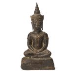 A Thai bronze seated crowned Buddha, late Ayutthaya period, 17th-18th century, 18cm high Provenance:
