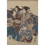 Utagawa Kunisada, Japanese 1786-1865, Meiji Period, woodblock print in colours, depicting two ladies