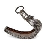 A Japanese Abumi inlaid-iron stirrup, Edo period, decorated with Eiraku Ts?h? coin design, overall