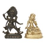 Two Sino-Tibetan bronze figures, 19th - 20th century, one depicting Tara, 10.5cm high, the other