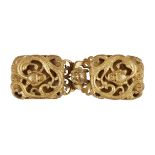 A Chinese archaistic gilt bronze belt buckle, 18th century, cast as a pair of openwork chilong