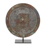 A large Chinese silvered bronze 'TLV' mirror, Western Han dynasty, finely cast with the 'Four