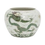 A Chinese porcelain 'dragon' jardinière, 20th century, painted in famille verte enamels with two