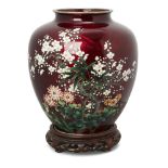 A Japanese ginbari cloisonné enamel baluster vase, 20th century, decorated with cherry blossom spray